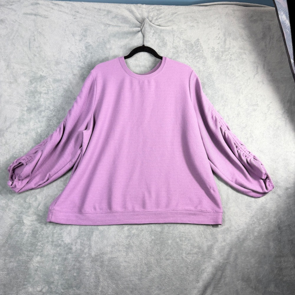 Simply Vera Vera Wang Womens 2X Purple Top Ruched Sleeve Ribbed Knit Luxe